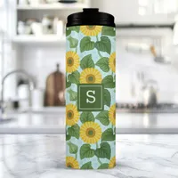 Rustic Country Sunflower Pattern Monogrammed Thermal Tumbler