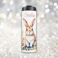 Vintage Floral Easter Bunny Personalized Thermal Tumbler