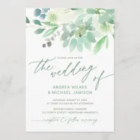 Wedding Invite Succulent Cactus Watercolor Green