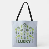 Lucky Shamrock Clover Minimal Modern Pattern Blue Tote Bag