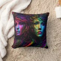 Colorful Portraits of Two Women Throw Pillow