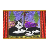 Black and White Tuxedo Cats Under Winter Mistletoe Placemat