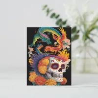 Day Of The Dead Skull With Dragon And Phoenix Postcard