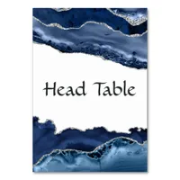 Navy and Silver Agate Wedding Table Number