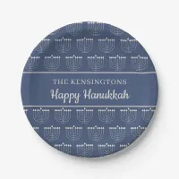 Rustic Holiday Blue White Menorah Hanukkah Paper Plates