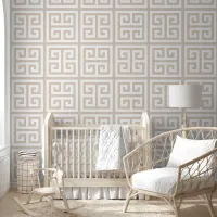 Pastel Beige and White Large Greek Key Wallpaper