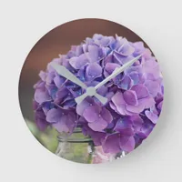 Rustic Purple Hydrangea in Mason Jar Photograph Round Clock