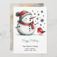 Cute Snowman and Red Bird Happy  Holiday Card