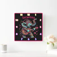 Joyful elephant playing guitar in vibrant festival square wall clock