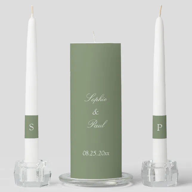 Stylish Sage Green Wedding Unity Candle Set