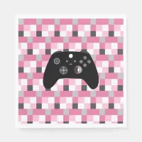 Gamer Girl Pink Pixels and Black Birthday  Napkins