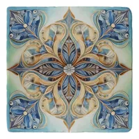 Baroque Floral Tile Pat#20 Blue Green Gold ID1078 Trivet