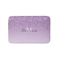 Monogram Metallic Lavender Purple Glitter Drips Bath Mat