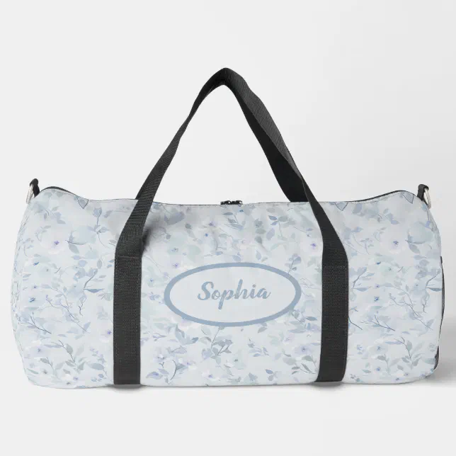 Pastel Blue Floral Pattern Duffle Bag