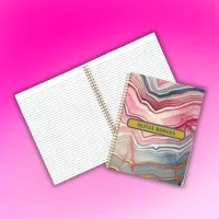 Modern Blue Gold Pink Agate Geode Monogram |  Notebook