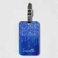 Dripping Royal Blue Glitter Glam Name Luggage Tag