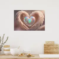 *~*  Double Heart White Angel Wings AP78 Opal  Poster