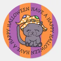 Have a Happy Halloween Cute Black Cat Classic Round Sticker