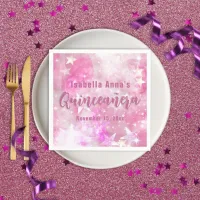 Pink Modern Glam Gleaming Starry Quinceañera Napkins