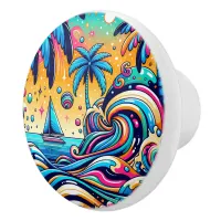 Fun Whimsical Psychedelic Sailboat   Ceramic Knob