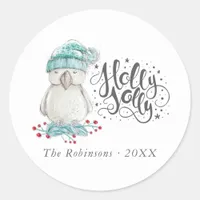 Watercolor Winter Bird Holly Jolly Christmas Classic Round Sticker