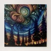 Mystical Ethereal Art with Trees and Night Sky  Jigsaw Puzzle