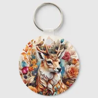 Beautiful Stag in amongst flowers Keychain