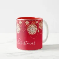 Red Stylish Merry Christmas Two-Tone Coffee Mug