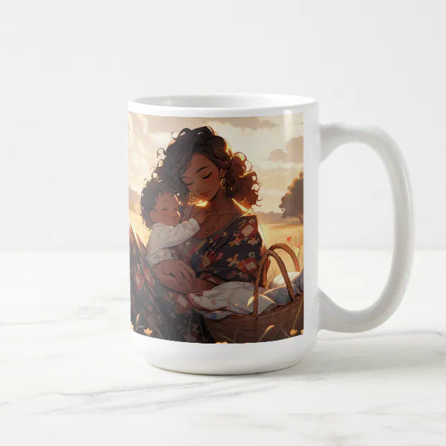 Anime mother in a morning meadow coffee mug