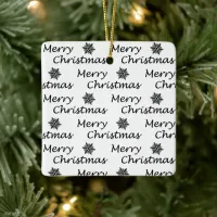 Merry Christmas Fa La La La Black and White Ceramic Ornament