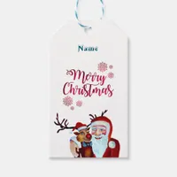 Watercolor Laughing Santa Claus Rudolf Smiling Gift Tags