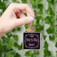 Goth Valentine Key To My Heart Pink Keychain