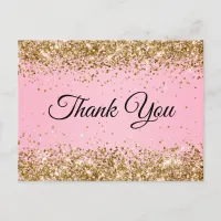 Gold Glitter Pink 21st Birthday Thank You Postcard