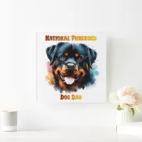 National Purebred Dog Day Rottweiler Artwork Square Wall Clock