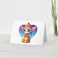 Christmas Elf with Snowy Background Holiday Card