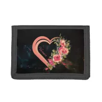 Pink Heart with Roses  Trifold Wallet