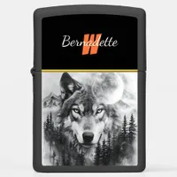 Wolf appears from misty forest at night zippo lighter