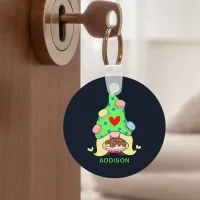 Custom Name Cute Gnome Cookies Hat Cake Heart Keychain