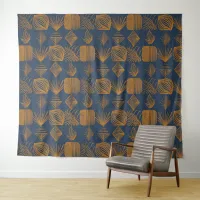 Bold Caribbean Tribal Mudcloth: Navy Blue, Gold Tapestry