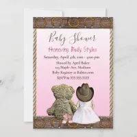 Lil' Cowgirl and Teddy Bear | Pink Baby Shower  Invitation