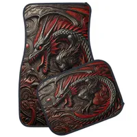 Dramatic Red Dragon in Intricate Relief Design Car Floor Mat