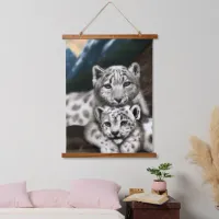 Mother Snow Leopard and Cub in the Mountains Hanging Tapestry