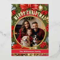 Elegant Family Photo Merry Christmas Greeting Foil Holiday Card