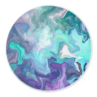 Purple, Teal and Turquoise Abstract Faux Marble Ceramic Knob