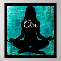 Om Turquoise and Black Women Meditating Yoga Poste Poster