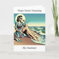 1950's Retro Woman | Enjoy the Summer | Miss You Card