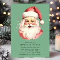 Green Vintage Retro Santa Claus Christmas Party Invitation