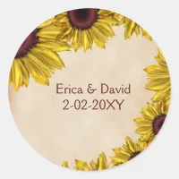 Rustic Sunflower Wedding Classic Round Sticker