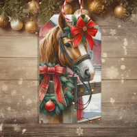 Pretty Brown Horse in Red Bow Christmas Gift Tags