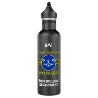 Blue Sign Construction Worker Female Bodybuilder Stainless Steel Water Bottle